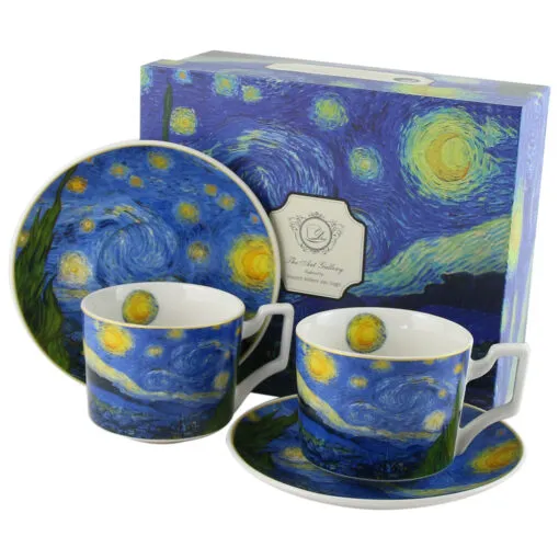 Set 2 cesti cu farfurii din portelan 270 ml "Starry Night" de V. van Gogh