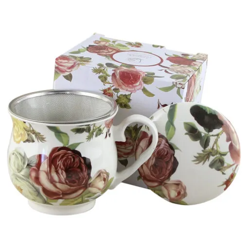 Cana portelan retro cu infuzor metalic si capac 530 ml
