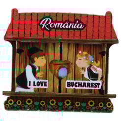 Magnet frigider din lemn "I love Bucharest" 9/13.5x10 CM