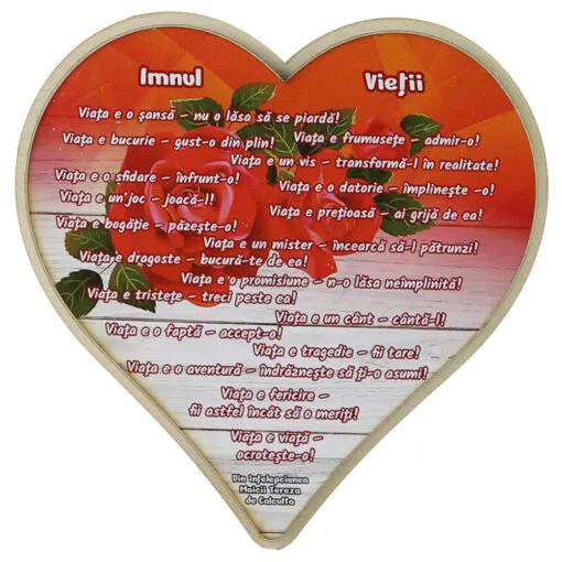 Magnet frigider din lemn Inima "Imnul Vietii" 12x12 CM