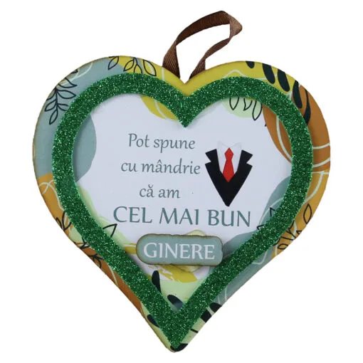 Magnet frigider din lemn Inima "Cel mai bun Ginere..." 11 CM