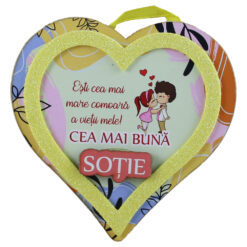 Magnet frigider din lemn Inima "Cea mai buna Sotie..." 11 CM
