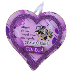 Magnet frigider din lemn Inima "Cea mai buna Colega..." 11 CM