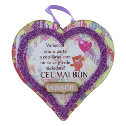 Magnet frigider din lemn Inima "Cel mai bun Verisor..." 11 CM
