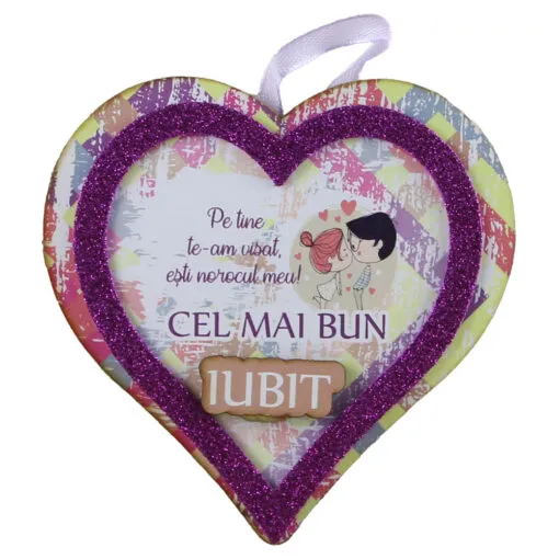 Magnet frigider din lemn Inima "Cel mai bun Iubit..." 11 CM