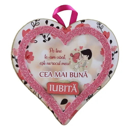 Magnet frigider din lemn Inima "Cea mai buna Iubita..." 11 CM
