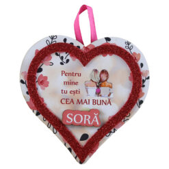 Magnet frigider din lemn Inima "Cea mai buna Sora..." 11 CM