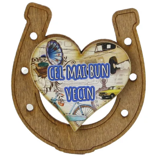 Magnet frigider din lemn "Cel mai bun Vecin" 7x8 CM