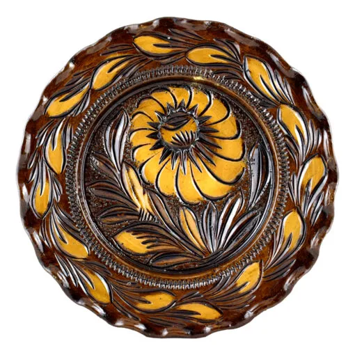 Farfurie pentru decor din ceramica. lacuit si gravat cu motive florale (23 CM)