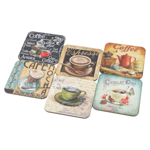 Set 6 suporturi din lemn 9x9xCM - Coffee/Vin/Lavanda