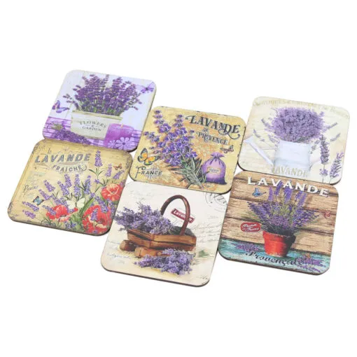 Set 6 suporturi din lemn 9x9xCM - Coffee/Vin/Lavanda