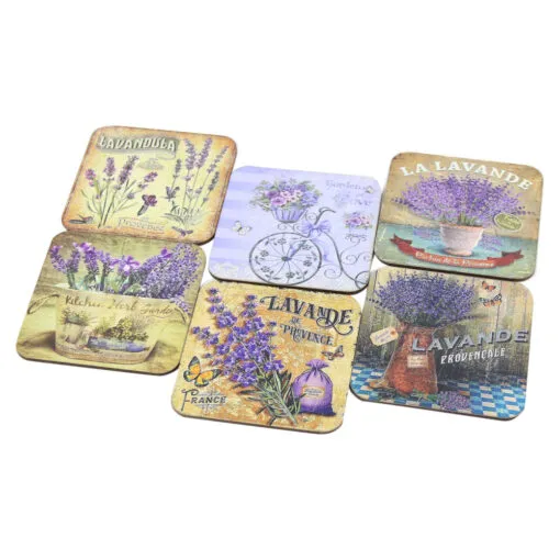 Set 6 suporturi din lemn 9x9xCM - Coffee/Vin/Lavanda
