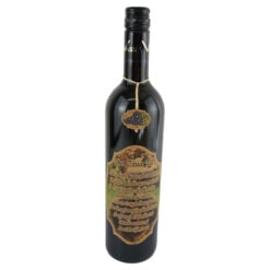 Vin rosu 750 ml  "De ziua ta sa cresti mare..."cu eticheta din pluta