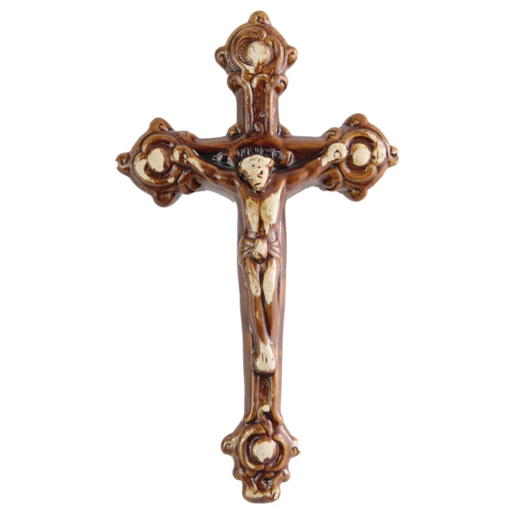 Isus Rastignit Crucifix cu Isus rastignit din ipsos 10x30 CM - Hontfar