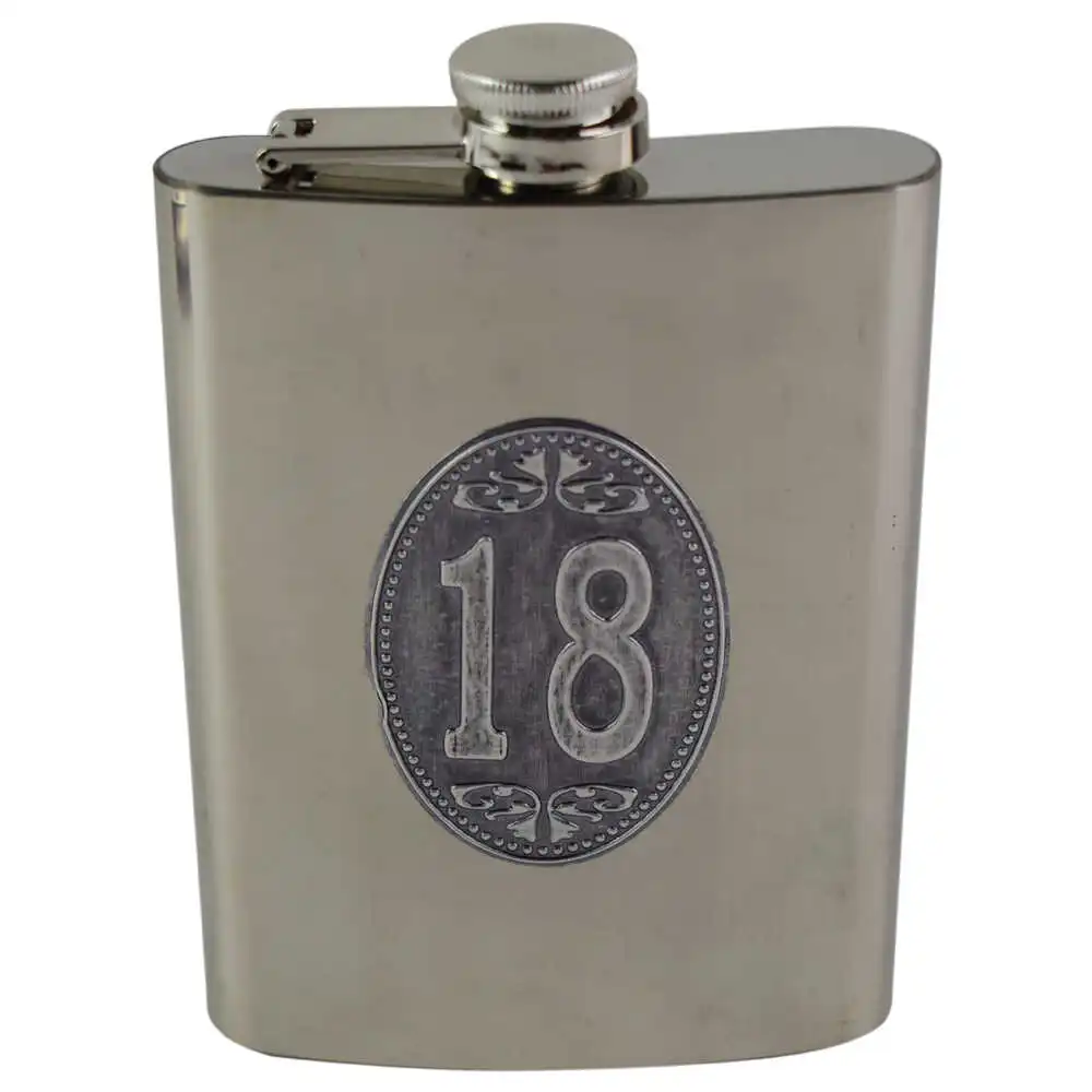 Plosca din inox cu eticheta embosata "18" 210 ml