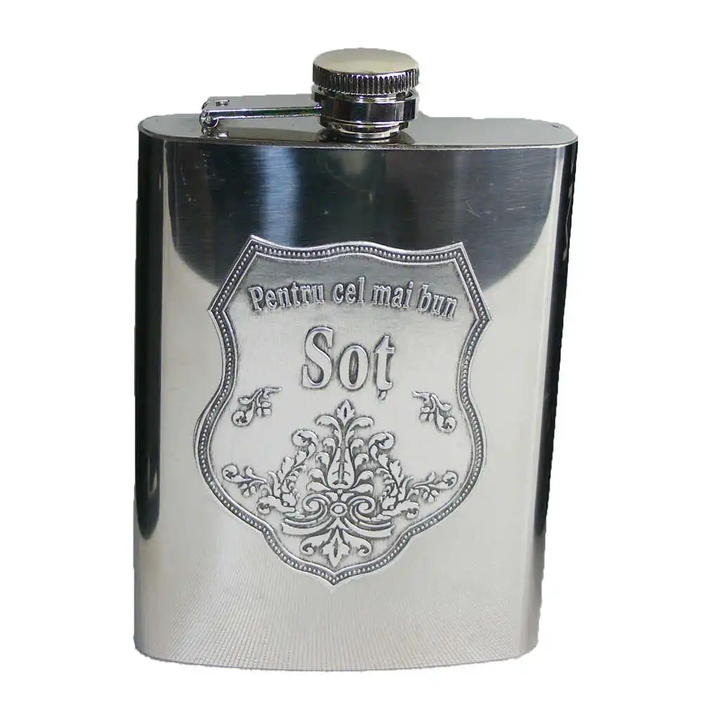 Plosca din inox cu eticheta embosata "Pentru cel mai bun Sot" 210 ml Plosca din inox cu eticheta embosata "Pentru cel mai bun Sot" 210 ml
