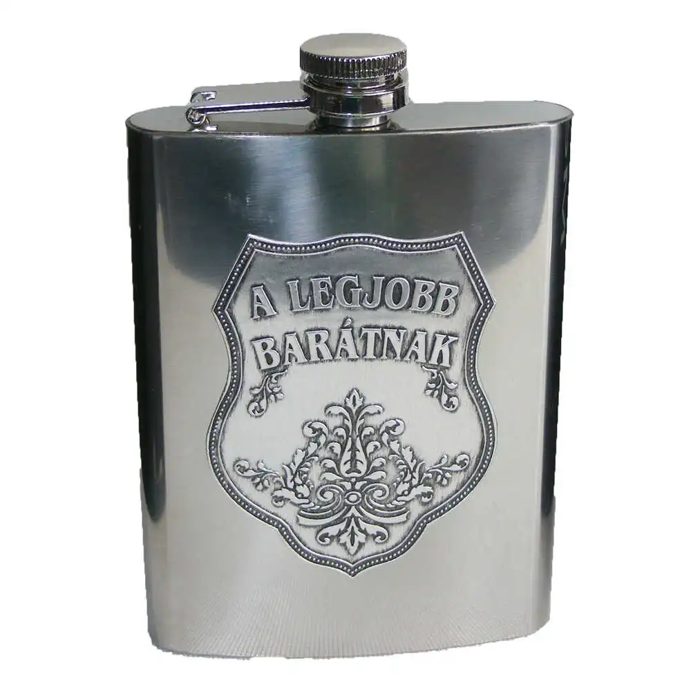 Plosca din inox cu eticheta embosata "A legjobb baratnak" 210 ml