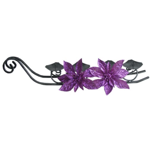Suport lumanare din metal cu patru brate in forma de sanie lunga cu decor floral artificial - Diferite tipuri