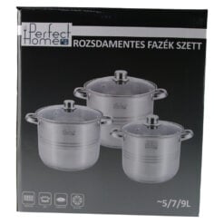Set 3 oale inox cu capace sticla 5/7/9 L