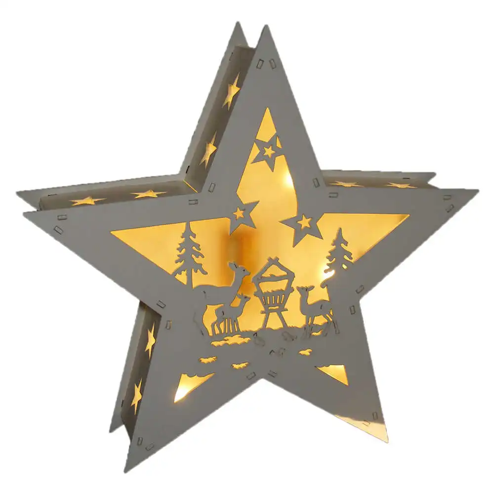 Decoratiune pentru craciun realizata din lemn si dotata cu LED - Design Stea Decoratiune pentru craciun realizata din lemn si dotata cu LED - Design Stea