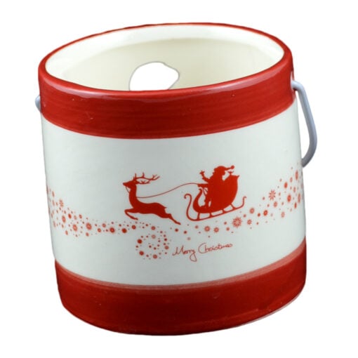 Candela rotunda realizata din ceramica cu maner - Design Mos Craciun