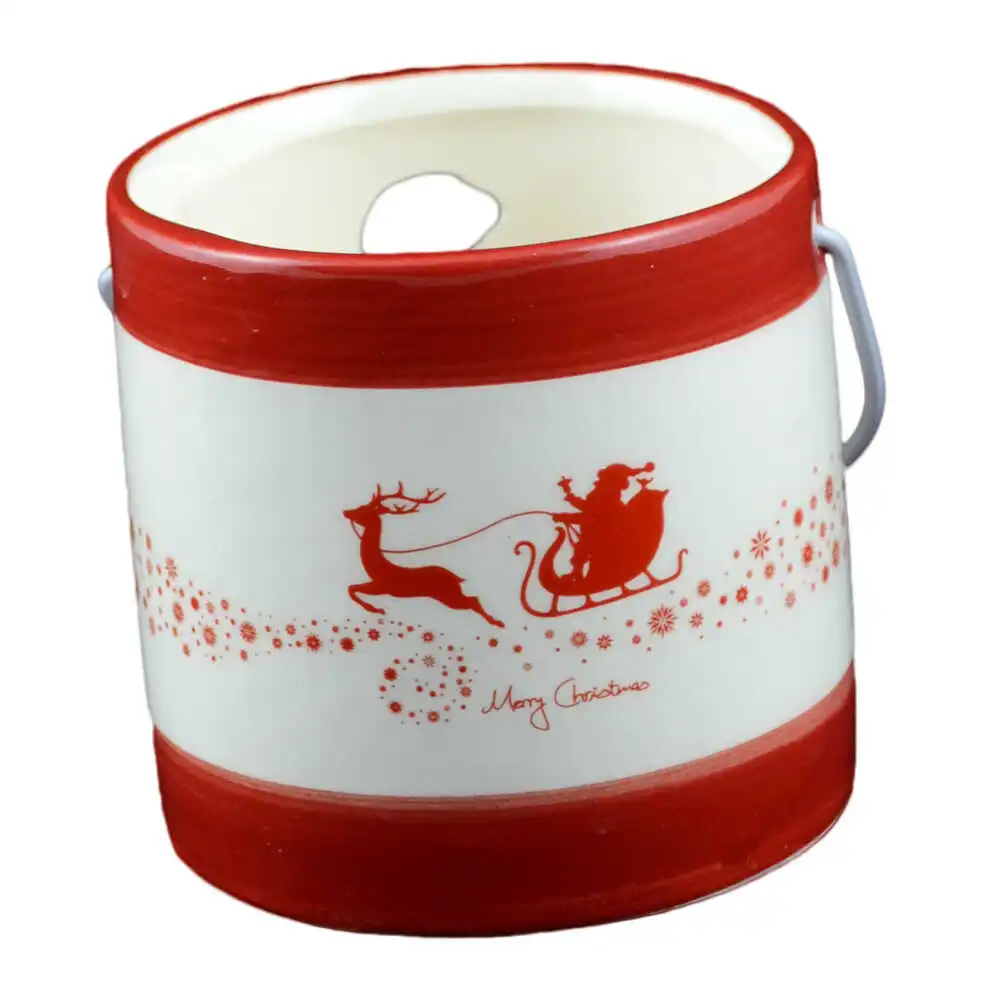 Candela rotunda realizata din ceramica cu maner - Design Mos Craciun Candela rotunda realizata din ceramica cu maner - Design Mos Craciun