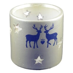 Candela rotunda realizata din ceramica - Design cu reni si stelute