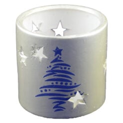 Candela rotunda realizata din ceramica - Design cu brad si stelute