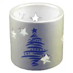 Candela rotunda realizata din ceramica - Design cu brad si stelute