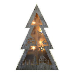 Decoratiune realizata din lemn in forma de brad cu lumini led - Design Craciun