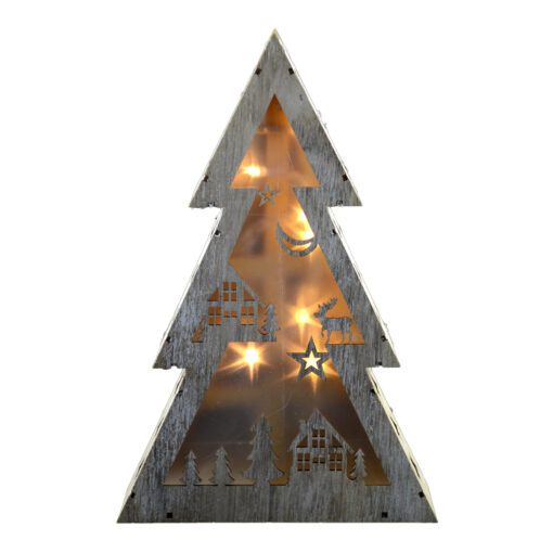 Decoratiune realizata din lemn in forma de brad cu lumini led - Design Craciun