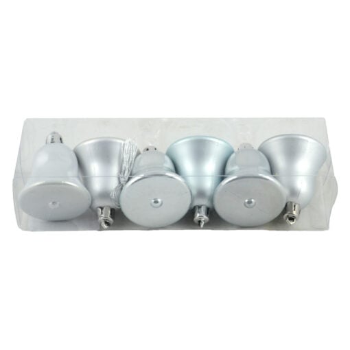 Set 6 globuri argintii pentru brad in forma de clopotel realizate din plastic