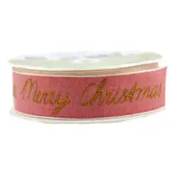 Panglica realizata din material textil (25mm x 10m) - Merry Christmas (Model 1)