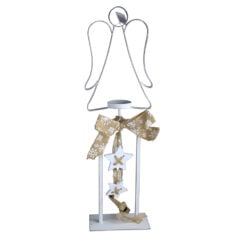 Decor craciun realizat din metal. material textil. lemn si suport pentru lumanare - Design Inger (Tip stativ)