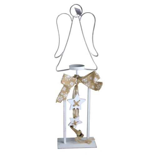 Decor craciun realizat din metal. material textil. lemn si suport pentru lumanare - Design Inger (Tip stativ)