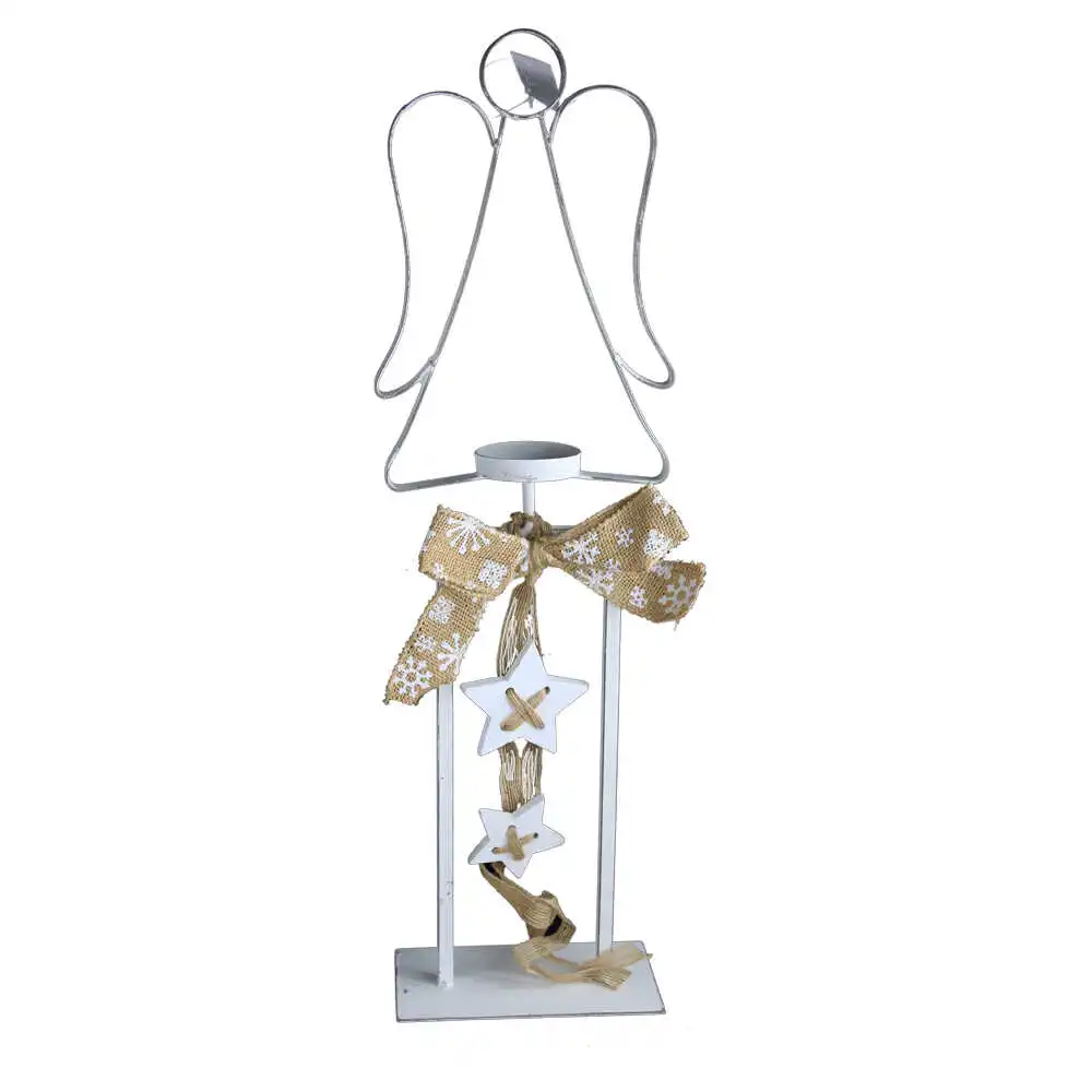 Decor craciun realizat din metal. material textil. lemn si suport pentru lumanare - Design Inger (Tip stativ) Decor craciun realizat din metal. material textil. lemn si suport pentru lumanare - Design Inger (Tip stativ)