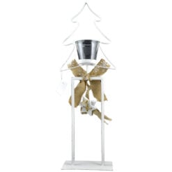 Decor craciun realizat din metal. material textil. lemn si suport de sticla - Design Brad (Tip stativ) (Model 1)