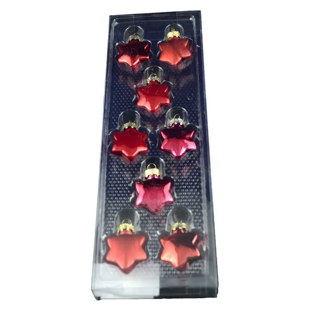 Set 8 globuri realizate din plastic in forma de stea pentru brad de craciun - Diferite modele (Rosu)