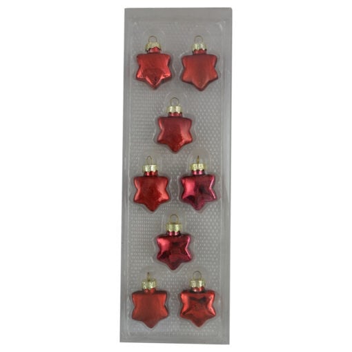 Set 8 globuri realizate din plastic in forma de stea pentru brad de craciun - Diferite modele (Rosu)