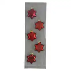 Set 5 globuri realizate din sticla in forma de stea pentru brad de craciun - Rosu - Nuante diferite