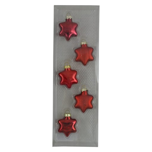 Set 5 globuri realizate din sticla in forma de stea pentru brad de craciun - Rosu - Nuante diferite