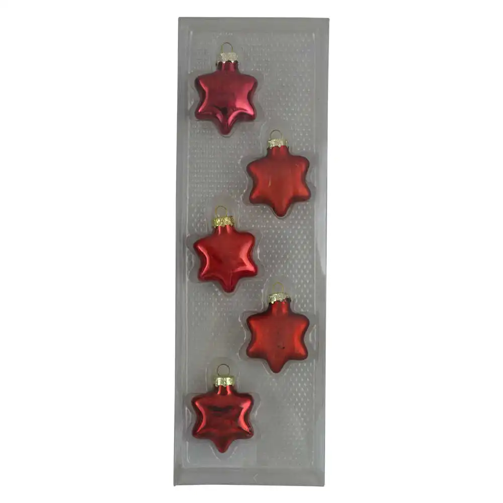Set 5 globuri realizate din sticla in forma de stea pentru brad de craciun - Rosu - Nuante diferite