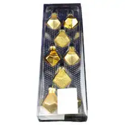 Set 8 globuri realizate din plastic in forma de romb pentru brad de craciun - Auriu