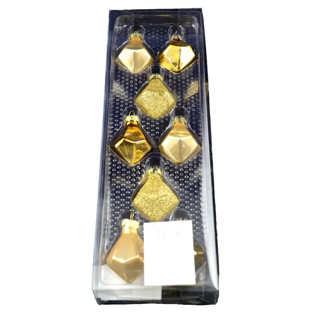Set 8 globuri realizate din plastic in forma de romb pentru brad de craciun - Auriu Set 8 globuri realizate din plastic in forma de romb pentru brad de craciun - Auriu