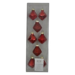 Set 8 globuri realizate din plastic in forma de romb pentru brad de craciun - Rosu