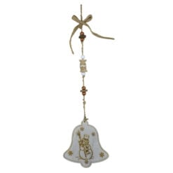 Decoratiune pentru fereastra/usa realizata din lemn si canepa in forma de clopot- Design cu om de zapada