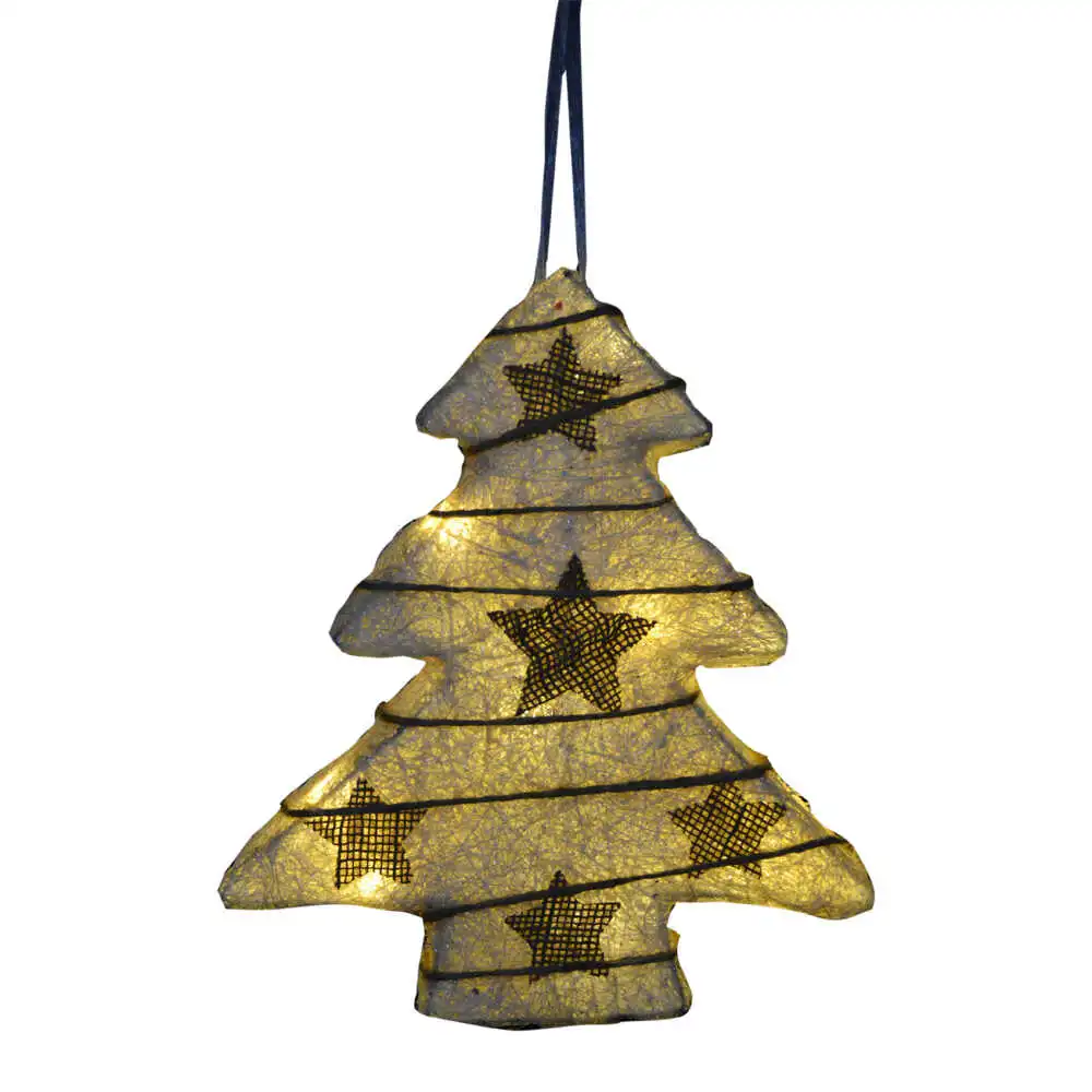 Decor usa/fereastra cu led realizat din sisal in forma de brad - Design cu stelute