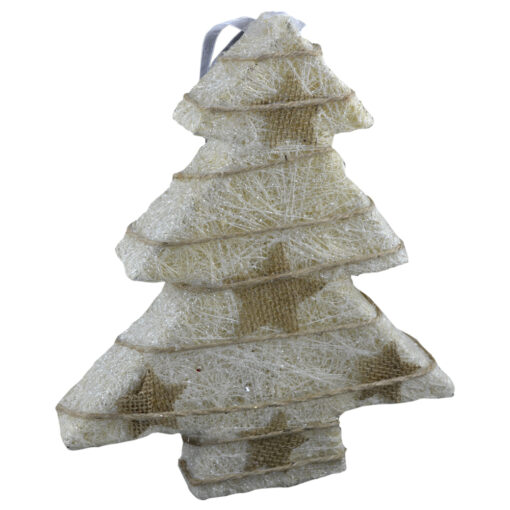 Decor usa/fereastra cu led realizat din sisal in forma de brad - Design cu stelute