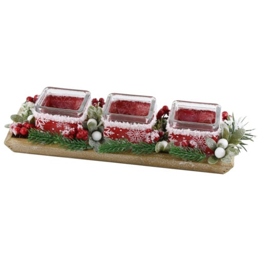 Decor Craciun pentru masa cu 3 candele de sticla 30 CM