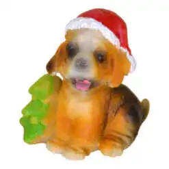 Figurina decorativa realizata din rasina - Catelus cu caciula de Mos Craciun (Diverse modele)